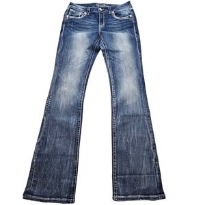 Grace in LA Easy Fit Bootcut Jeans Dark Wash Embellished Cross Pockets Size 29